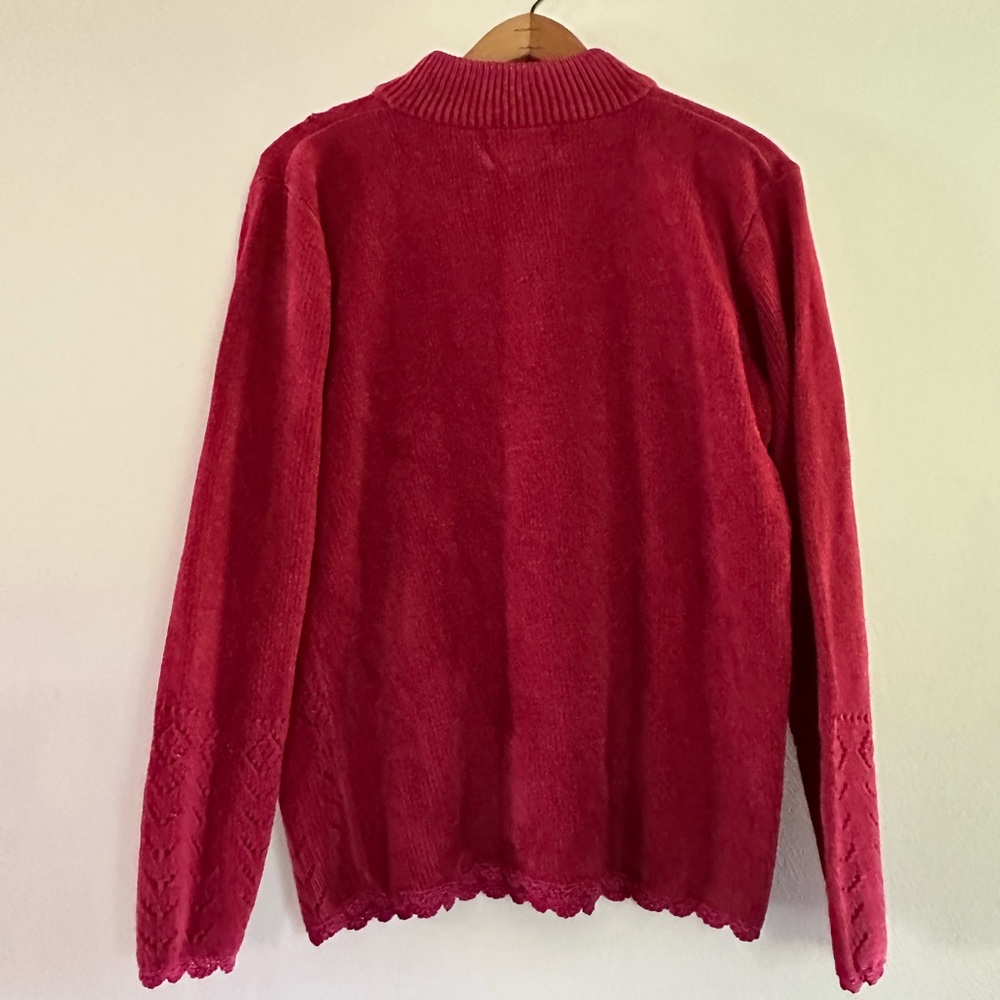 Vintage Raspberry Pink Women's Embroidered Quarter Zip Sweater - Picture 7 of 11